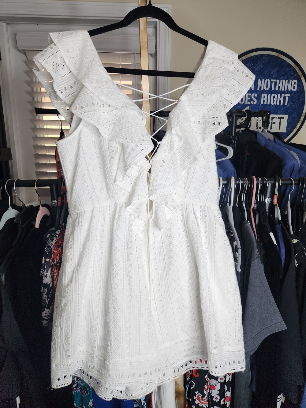 White Lace-Up Eyelet Romper - Women